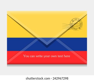open envelope with a letter. Flag of Colombia. Vector. Icon.