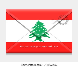 open envelope with a letter. Flag of Lebanon. Vector. Icon.