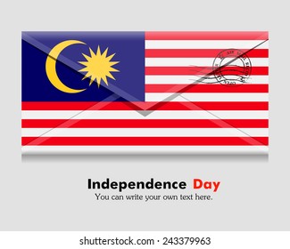 open envelope with a letter. Flag of Malaysia. Vector. Icon.