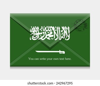 open envelope with a letter. Flag of Saudi Arabia. Vector. Icon.