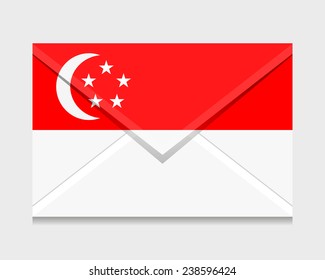 open envelope with a letter. Flag of Singapore. Vector, icon.