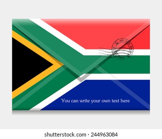 open envelope with a letter. Flag of South Africa. Vector. Icon.