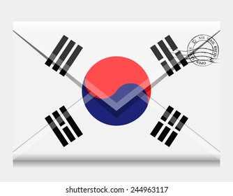 open envelope with a letter. Flag of South Korea. Vector. Icon.
