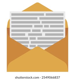 Open envelope with a letter in flat design, ideal for communication, mail, or message concepts