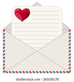Open envelope with a letter in the form of valentines. Vector Illustration