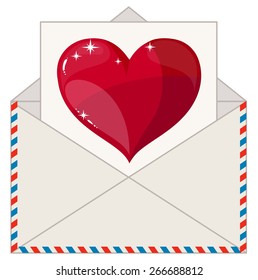 Open envelope with a letter in the form of valentines. Vector Illustration