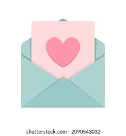 Open envelope with a letter with heart. The concept of sending messages. Send or receive a letter, mail. Confess love.	