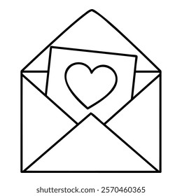 Open envelope with letter with heart line icon isolated on transparent background