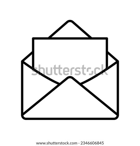 open envelope letter icon isolated on white background, flat vector illustration of email invitation, read mail, newsletter, letter in line style