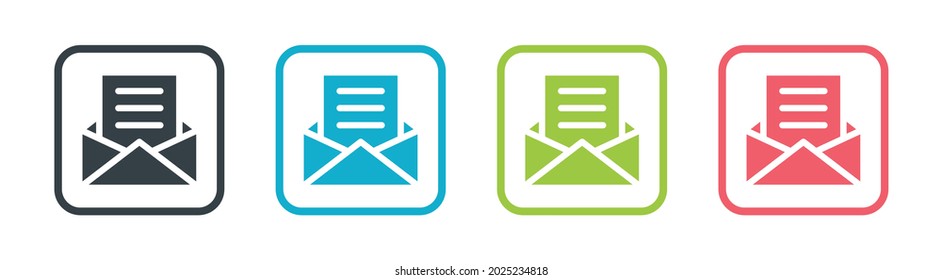Open envelope with letter icon set.