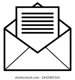 Open Envelope with Letter Icon Simple Line Art Design