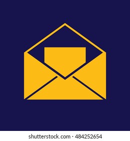 Open envelope letter icon vector. Blue background