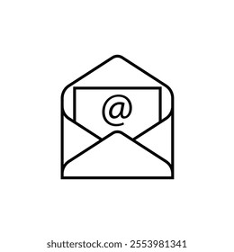 An open envelope with a letter inside. Email in an envelope icon outline illustration