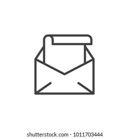 Open envelope with letter line icon, outline vector sign, linear style pictogram isolated on white. Receive email message symbol, logo illustration. Editable stroke