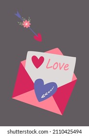 An open envelope with a letter of love and an arrow. Vector image in boho style. valentine's day. A greeting card with a declaration of love.