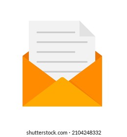 Open Envelope with letter mail  flat logo icon vector illustration isolated on white background