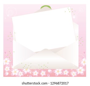 Open envelope and letter paper - Cherry Blossoms Background