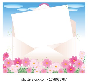 Open envelope and letter paper  - Cosmos flower garden