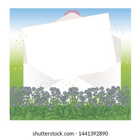 Open envelope and letter paper -  Lavender field Background