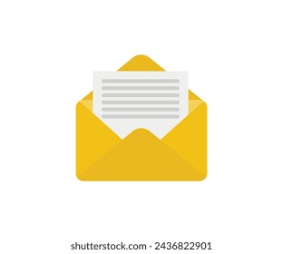 Open envelope with a letter. Paper envelope message inbox with correspondence text document vector design and illustration. 

