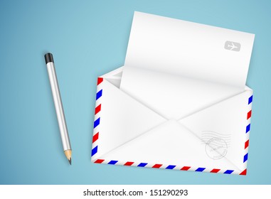 open envelope with a letter and a pencil