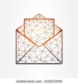 Open envelope with letter polygonal vector illustration isolated on white background.
