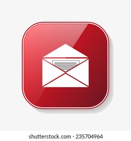 open envelope with a letter red glossy button, vector