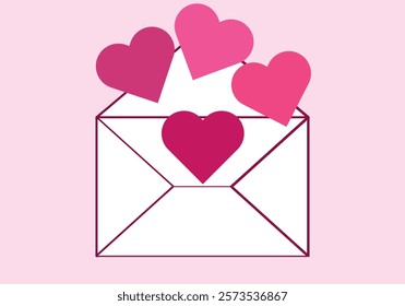 Open envelope or letter with red hearts coming out