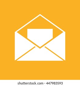 Open envelope letter vector icon. Yellow background