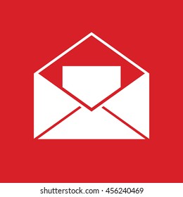 Open envelope letter vector icon. Red background