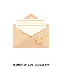 Open envelope with a letter. Vector illustration on white background.