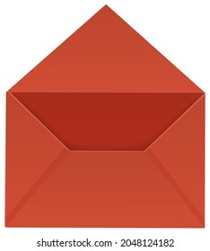 Open envelope for letters. Sending letters and postcards by mail. Red folded open top envelope for mailing. Container for letter, postcard. Packing for letter before mailing vector illustration