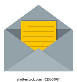 Open envelope with lined sheet of paper icon flat isolated on white background vector illustration