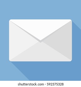 Open envelope with long shadow on blue background