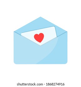 An open envelope with a love letter inside. Valentine's day concept, vector flat illustration. Element for creating a design on postcards, invitations, flyers, posters, advertising, highlighted on a