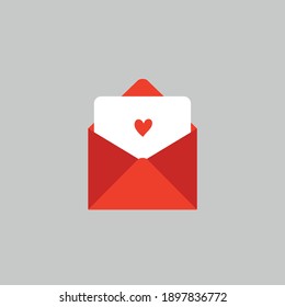 An open envelope with a love letter inside. Love mail icon concept.