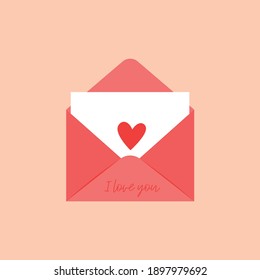 An open envelope with a love letter inside. Love mail icon concept.