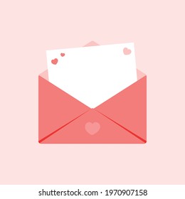 An open envelope with a love letter inside. Love mail illustration concept.