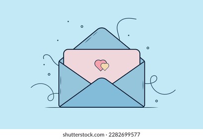 An open envelope with a love letter inside. Love mail icon concept.