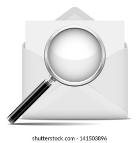 Open envelope and magnifying glass