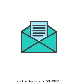 Open envelope mail filled outline icon, line vector sign, linear colorful pictogram isolated on white. Message symbol, logo illustration. Pixel perfect vector graphics