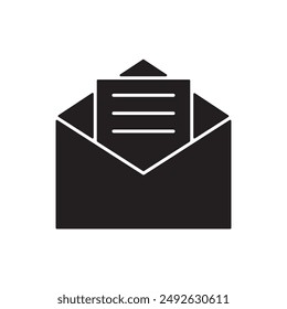 Open envelope mail icon. Receive message sign flat black illustration on white background..eps