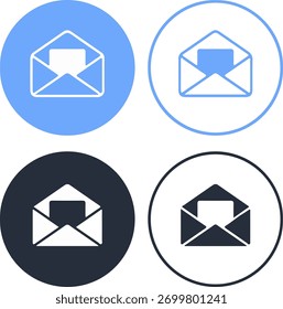 Open envelope mail icon set, receive message minimal flat vector