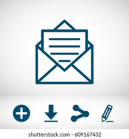 Open envelope mail icon, vector illustration. Flat design style
