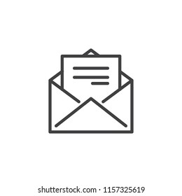 Open envelope mail outline icon. linear style sign for mobile concept and web design. Letter message with document information simple line vector icon. Symbol, logo illustration. Pixel perfect vector