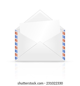 Open envelope mail with paper isolated on white background, illustration.