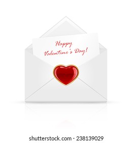 Open envelope mail with Valentines congratulation and red heart, illustration.
