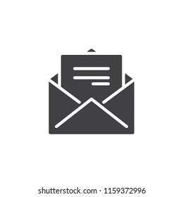 Open envelope mail vector icon. filled flat sign for mobile concept and web design. Letter message with document information simple solid icon. Symbol, logo illustration. Pixel perfect vector graphics