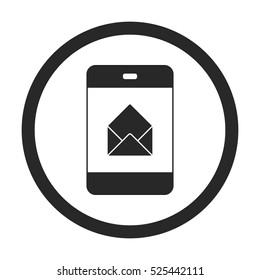 Open envelope message on phone symbol sign silhouette icon on background