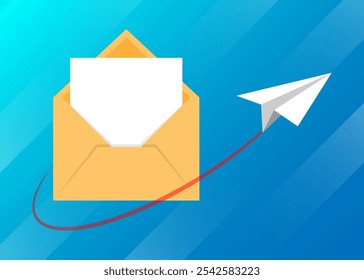 Offener Umschlag, Musterbuchstaben, Hintergrundsymbol. An E-Mail, Post. Blauer Illustrationsvektor